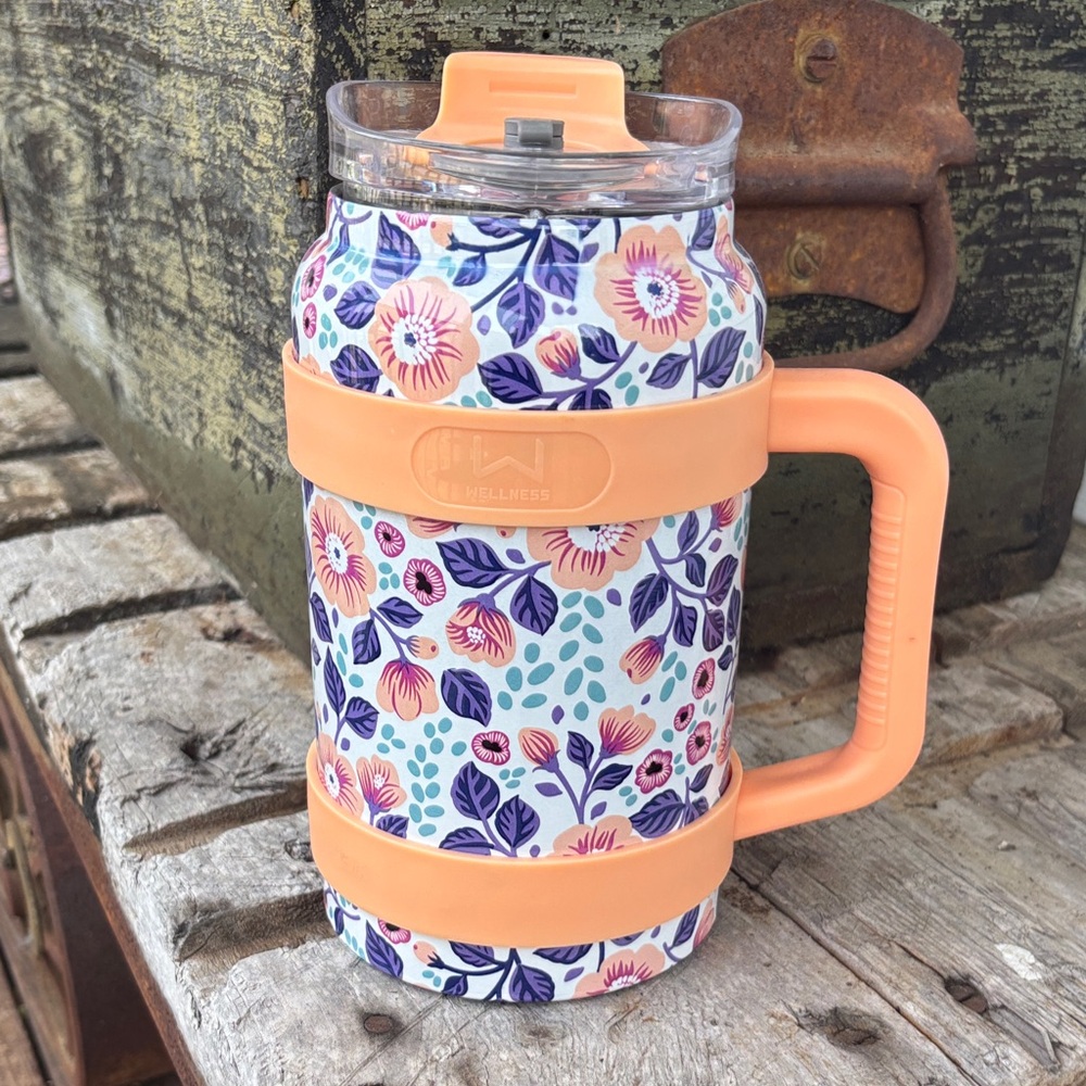 Wellness Double Wall Floral Stainless Steel Insulated Mug 64oz